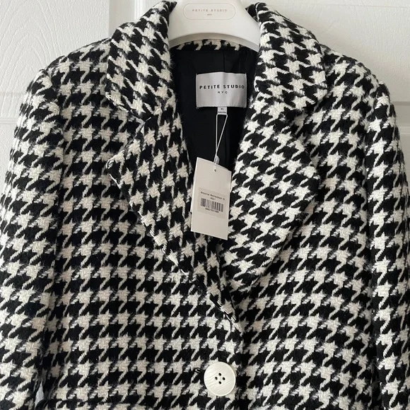 Petite Studio Black/white Plaid Long Coat Size XS - Picture 1 of 10
